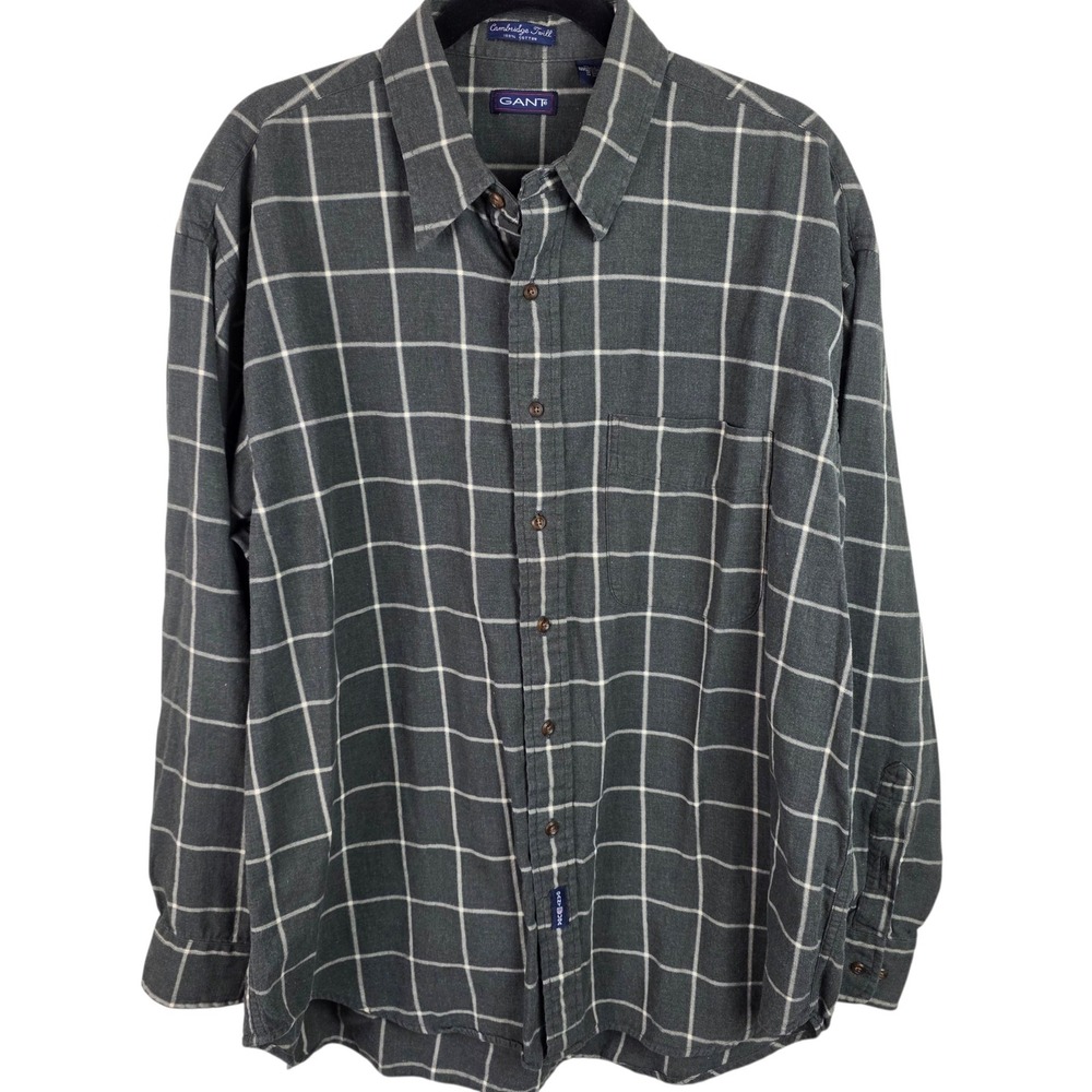 Gant Button Down Shirt Mens XL Gray Excellent Windowpane Plaid Cambridge Twill